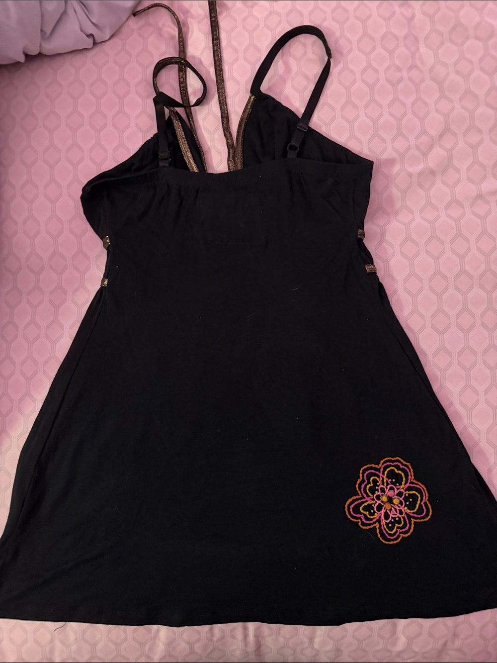 Soul Revival Black Tank Top with Multicolor Floral Embroidery - Picture 3 of 3